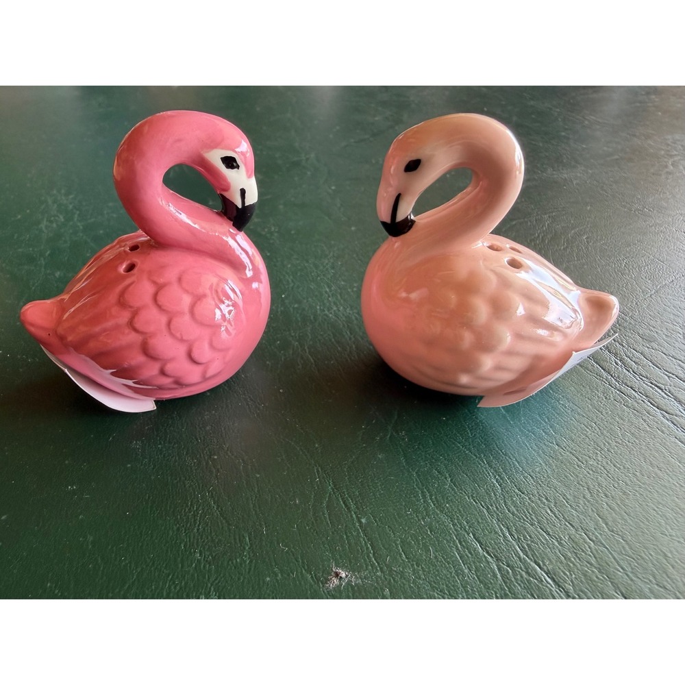Pink Flamingo Ceramic Salt and Pepper Shakers Set Tropical Kitchen Decor NEW